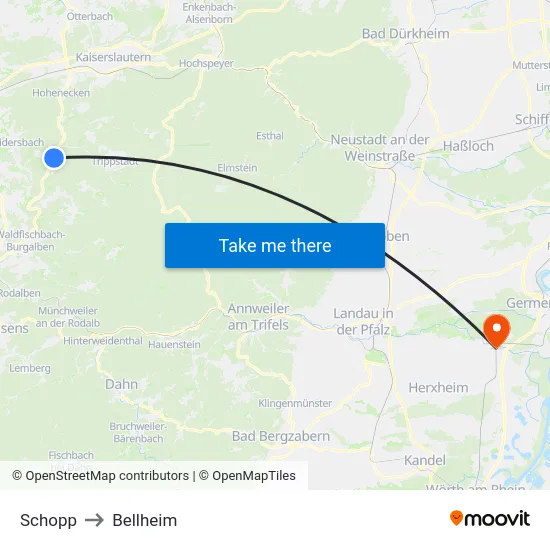 Schopp to Bellheim map