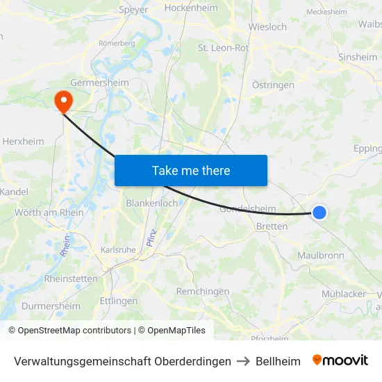 Verwaltungsgemeinschaft Oberderdingen to Bellheim map