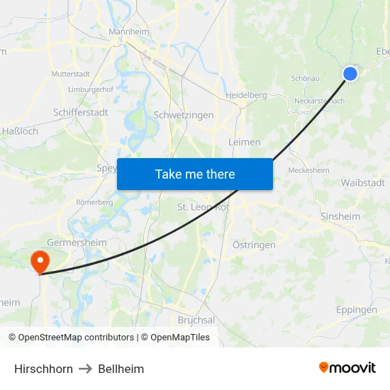Hirschhorn to Bellheim map