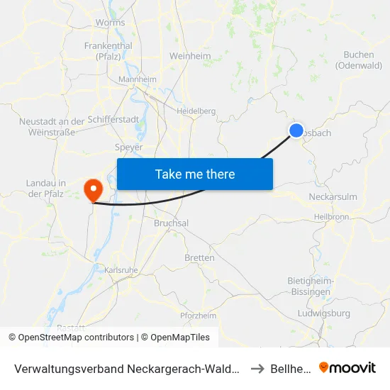 Verwaltungsverband Neckargerach-Waldbrunn to Bellheim map
