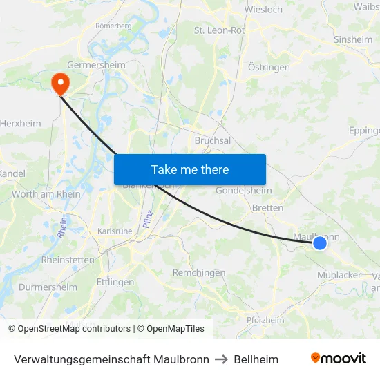 Verwaltungsgemeinschaft Maulbronn to Bellheim map