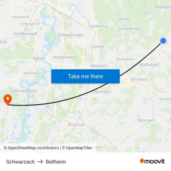 Schwarzach to Bellheim map