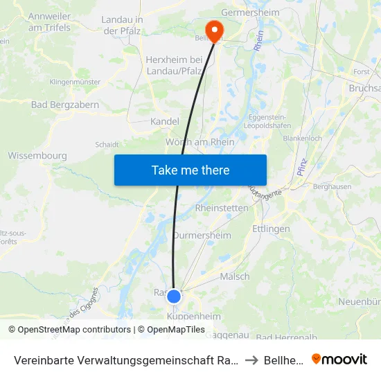 Vereinbarte Verwaltungsgemeinschaft Rastatt to Bellheim map