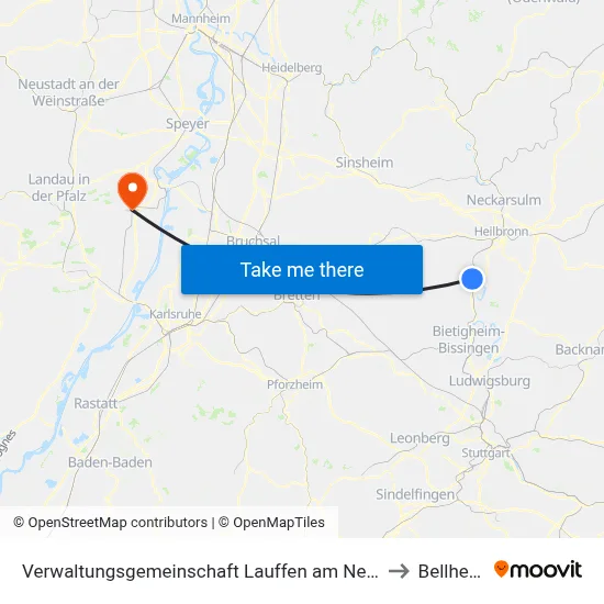 Verwaltungsgemeinschaft Lauffen am Neckar to Bellheim map