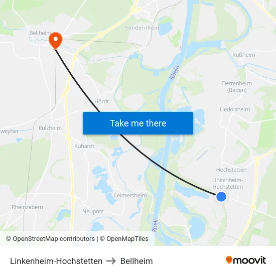 Linkenheim-Hochstetten to Bellheim map