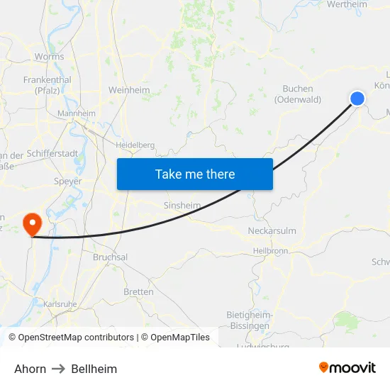 Ahorn to Bellheim map