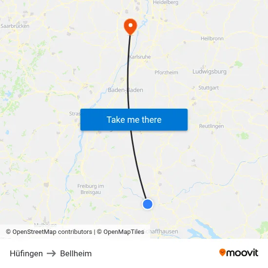 Hüfingen to Bellheim map