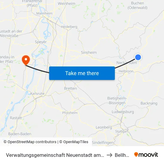 Verwaltungsgemeinschaft Neuenstadt am Kocher to Bellheim map