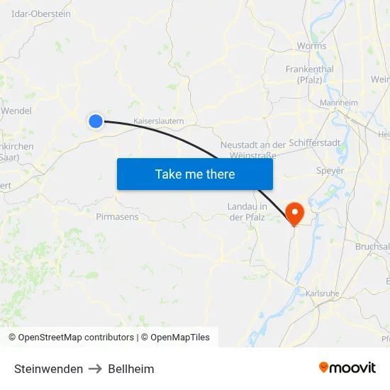 Steinwenden to Bellheim map