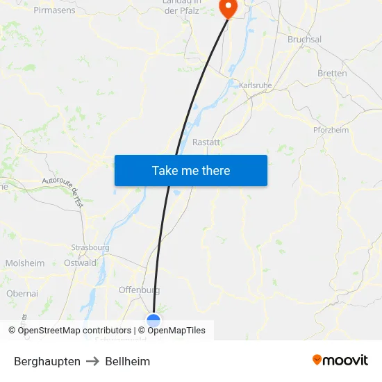Berghaupten to Bellheim map