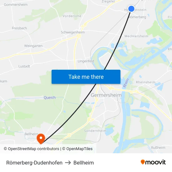 Römerberg-Dudenhofen to Bellheim map