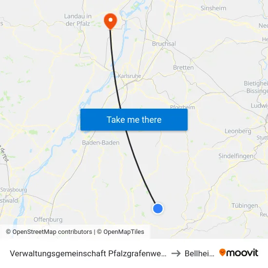 Verwaltungsgemeinschaft Pfalzgrafenweiler to Bellheim map