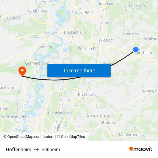 Hoffenheim to Bellheim map