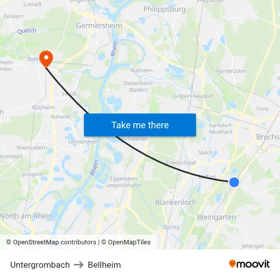 Untergrombach to Bellheim map