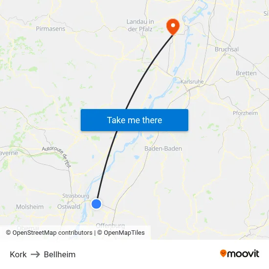 Kork to Bellheim map