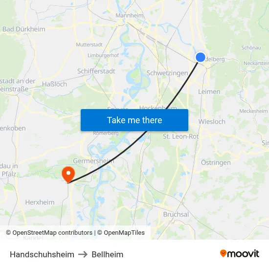Handschuhsheim to Bellheim map