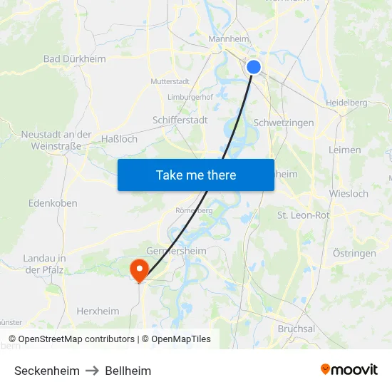 Seckenheim to Bellheim map