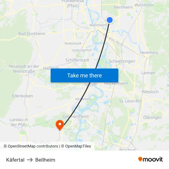Käfertal to Bellheim map