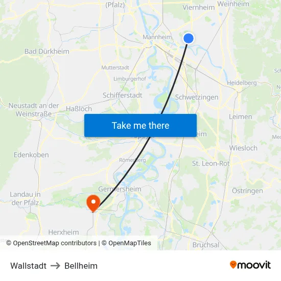 Wallstadt to Bellheim map