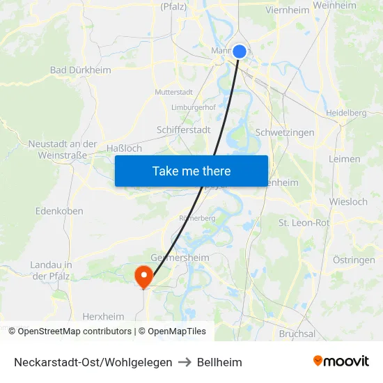 Neckarstadt-Ost/Wohlgelegen to Bellheim map