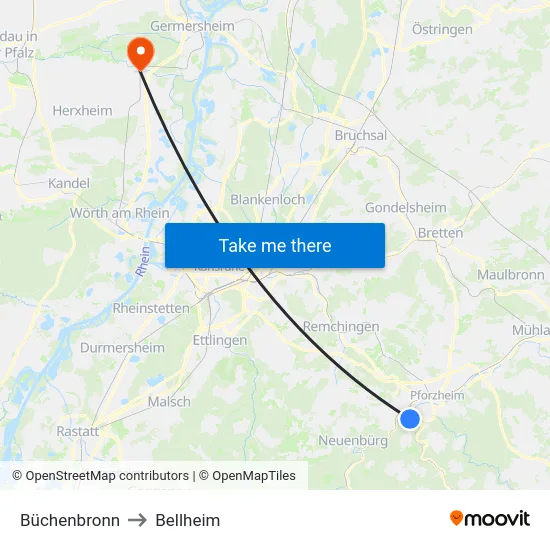 Büchenbronn to Bellheim map