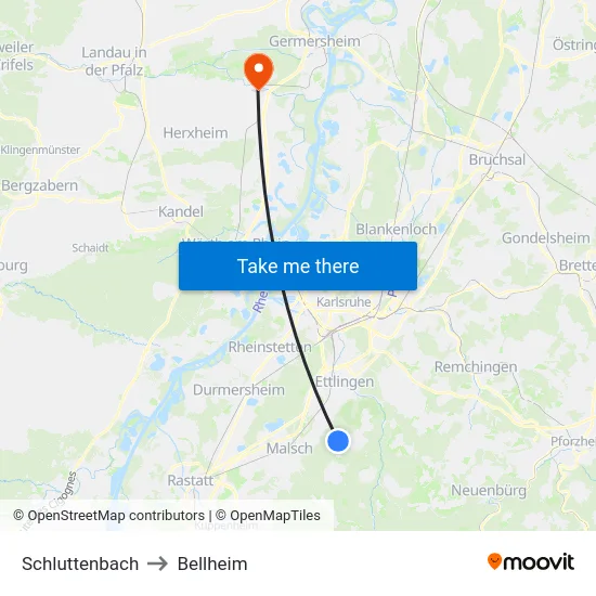 Schluttenbach to Bellheim map