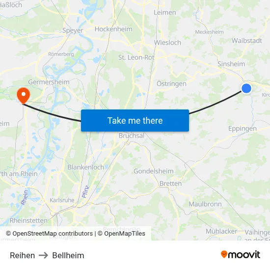 Reihen to Bellheim map