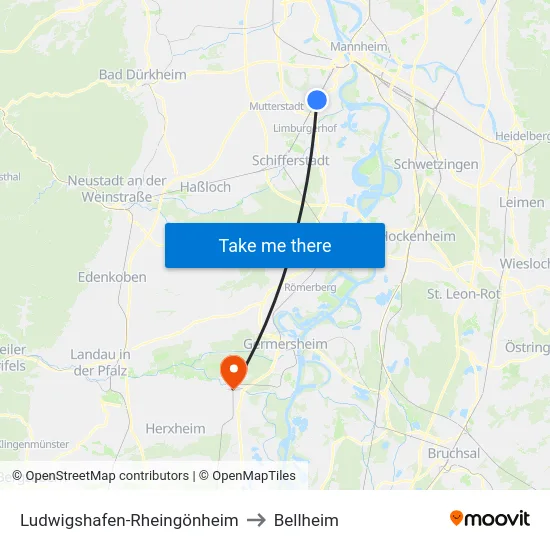 Ludwigshafen-Rheingönheim to Bellheim map