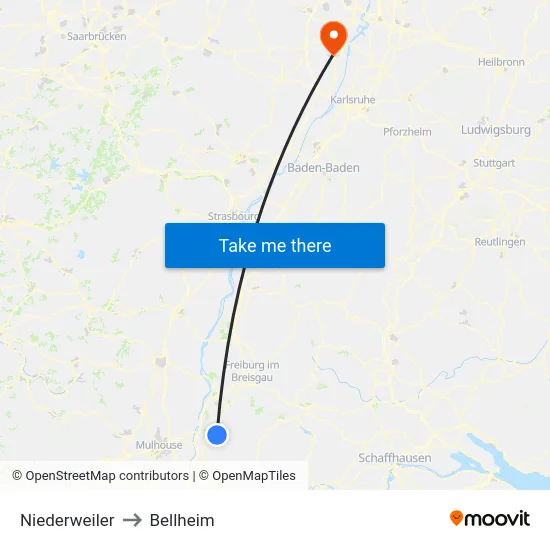 Niederweiler to Bellheim map