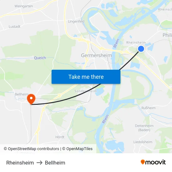 Rheinsheim to Bellheim map