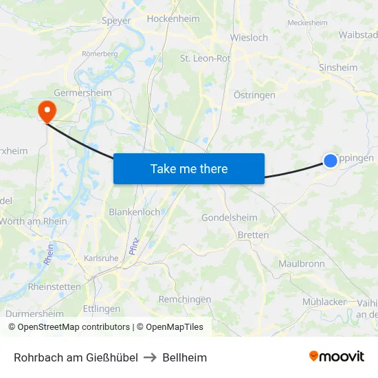 Rohrbach am Gießhübel to Bellheim map