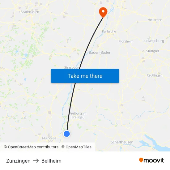 Zunzingen to Bellheim map