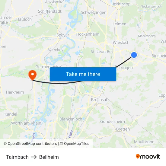 Tairnbach to Bellheim map