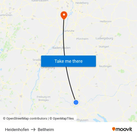 Heidenhofen to Bellheim map