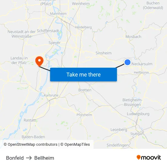 Bonfeld to Bellheim map