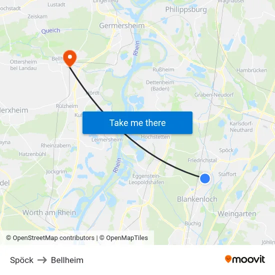 Spöck to Bellheim map