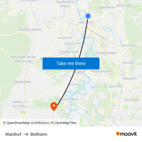Waldhof to Bellheim map