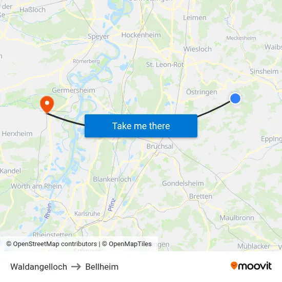 Waldangelloch to Bellheim map