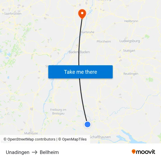 Unadingen to Bellheim map