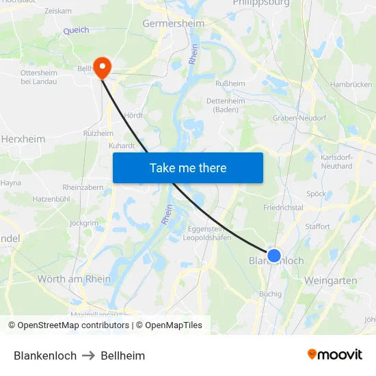 Blankenloch to Bellheim map