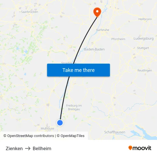 Zienken to Bellheim map