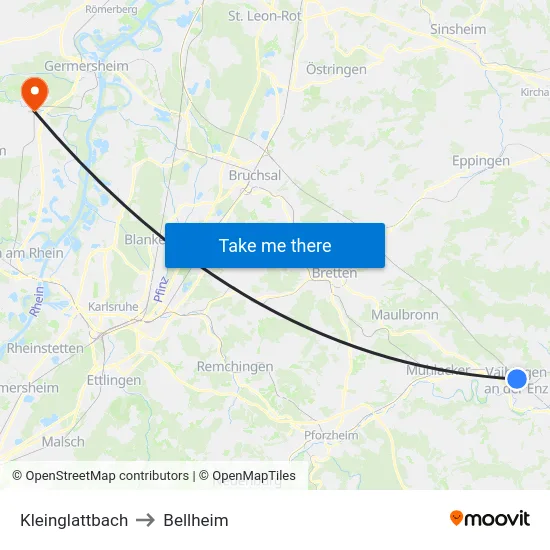 Kleinglattbach to Bellheim map