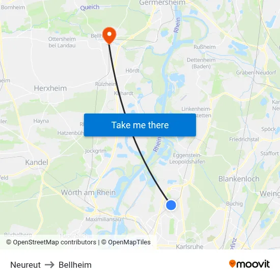 Neureut to Bellheim map