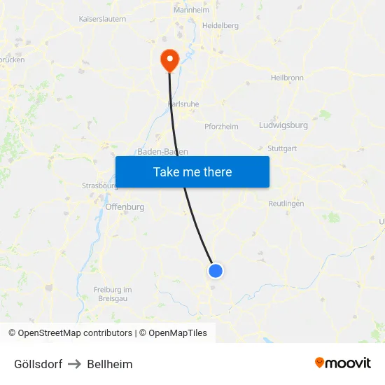 Göllsdorf to Bellheim map