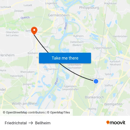 Friedrichstal to Bellheim map