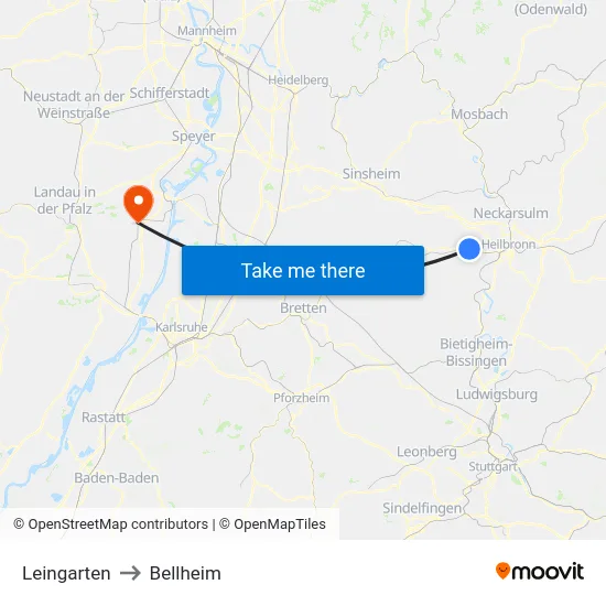 Leingarten to Bellheim map