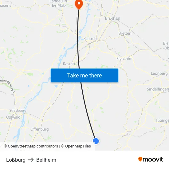 Loßburg to Bellheim map