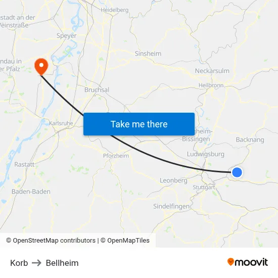 Korb to Bellheim map