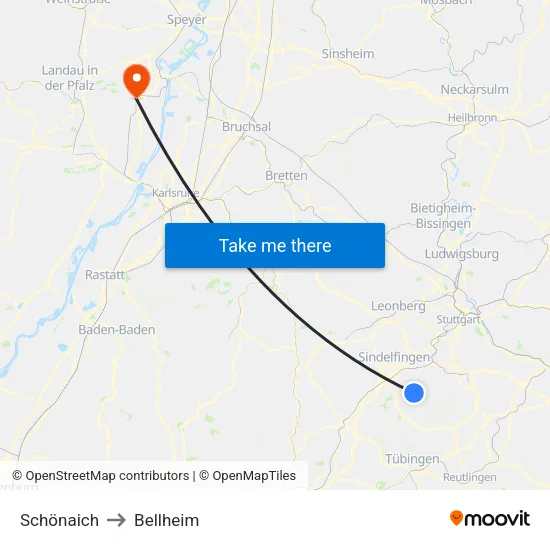 Schönaich to Bellheim map
