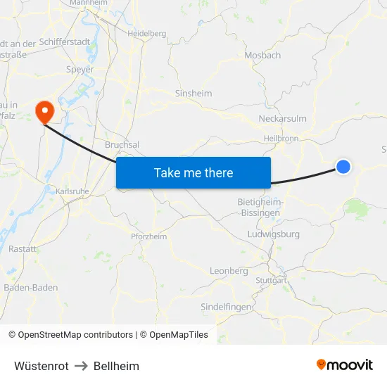 Wüstenrot to Bellheim map